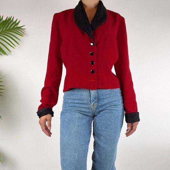 Vintage 90s Grunge Red & Black Preppy Long Sleeve Classy Dress Top / Size: 6 - Picture 3 of 5